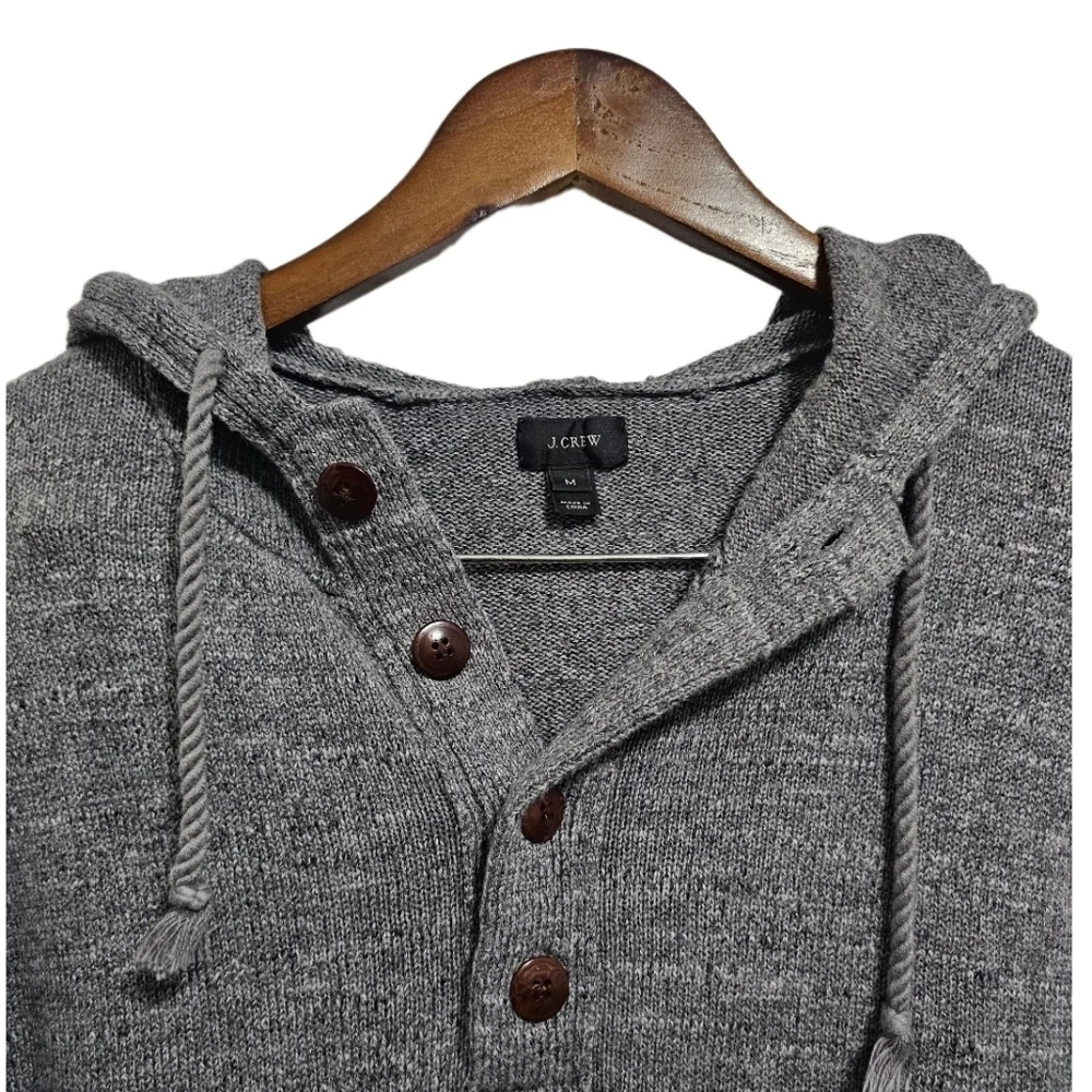 J.Crew grey quarter button hoodie kangaroo pocket pullover sweater size medium